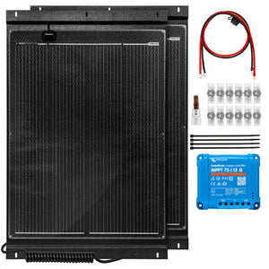VW California solar panel kit with cables, charge controller and mounting hardware