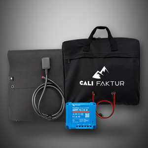 CALIFAKTUR Solartasche 240Wp Set: gefaltete Solartasche, Victron SmartSolar MPPT 75/15 Laderegler, Batteriekabel und Tragetasche