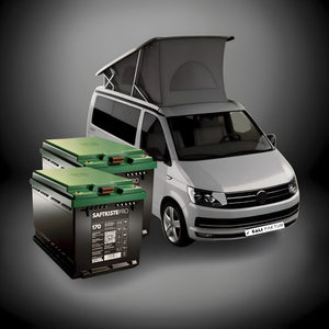 VW California camper van with two Saftkiste Pro LiFePO4 batteries for solar power upgrade