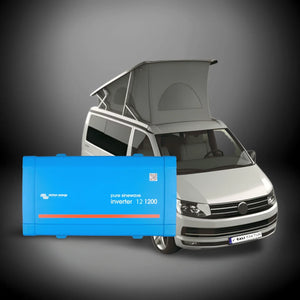 VW California camper van with roof tent and Victron pure sinewave inverter 12 1200