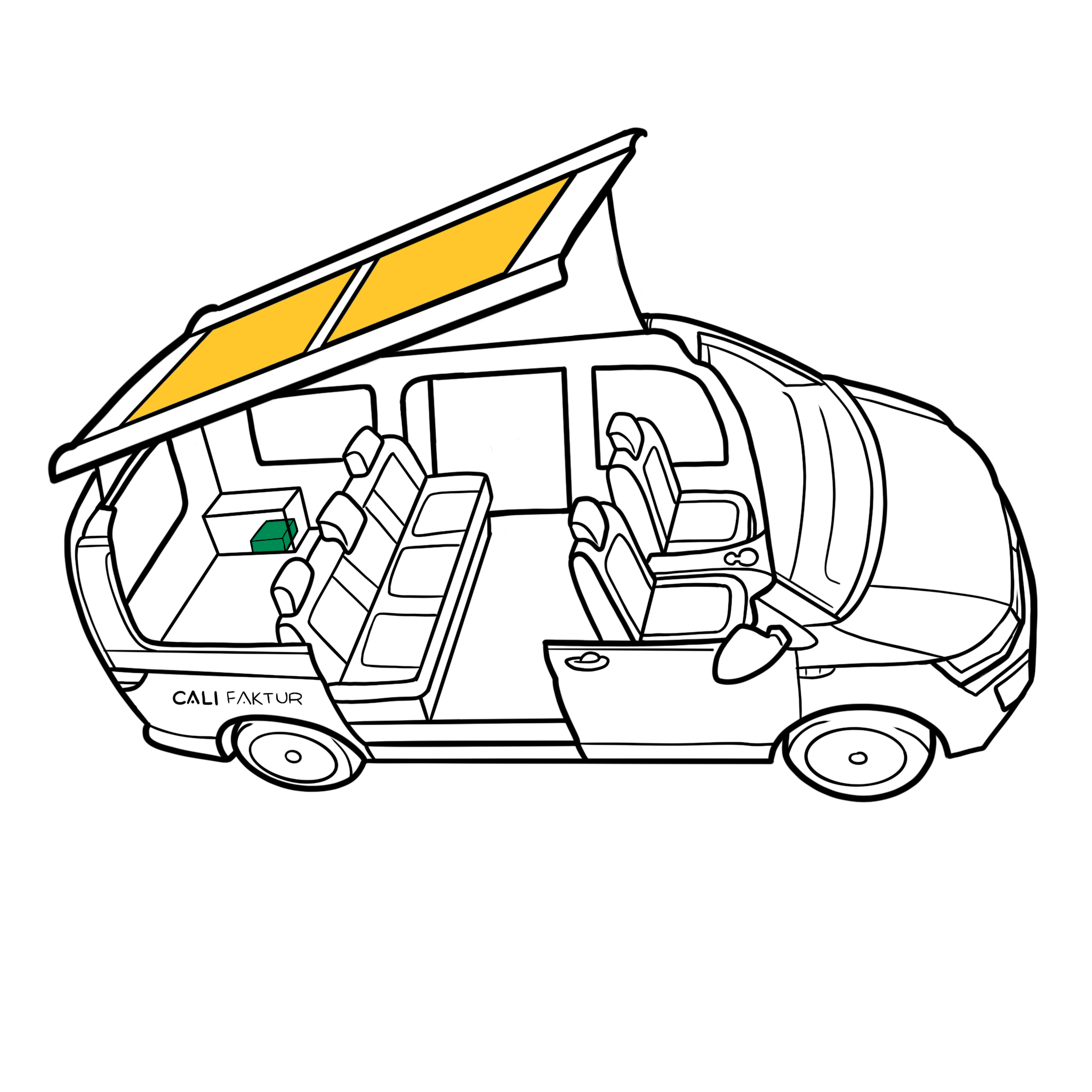 VW California T7 Beach outline with roof-mounted 260Wp solar panel and 170Ah lithium battery