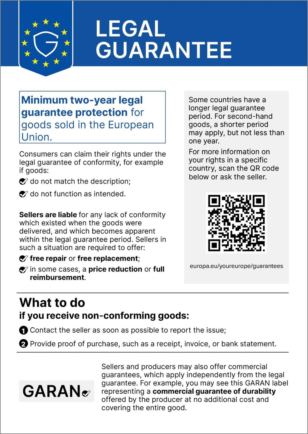 EU notice – legal guarantee