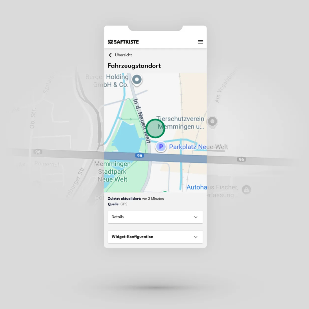 Live‑Tracking eines Campers in der Saftkiste‑App mit präziser GNSS‑Satellitenortung in Echtzeit