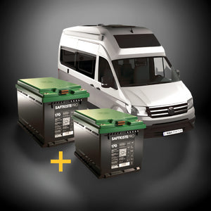 CALIFAKTUR AutarkiepaketPRO SaftkistePRO 2x170 Ah  (340 Ah) LiFePO4 Batterie vor VW Grand California – das smarte Lithium Paket mit Campersteuerung per App für fast unbegrenzte Freiheit und maximale Konnektivität