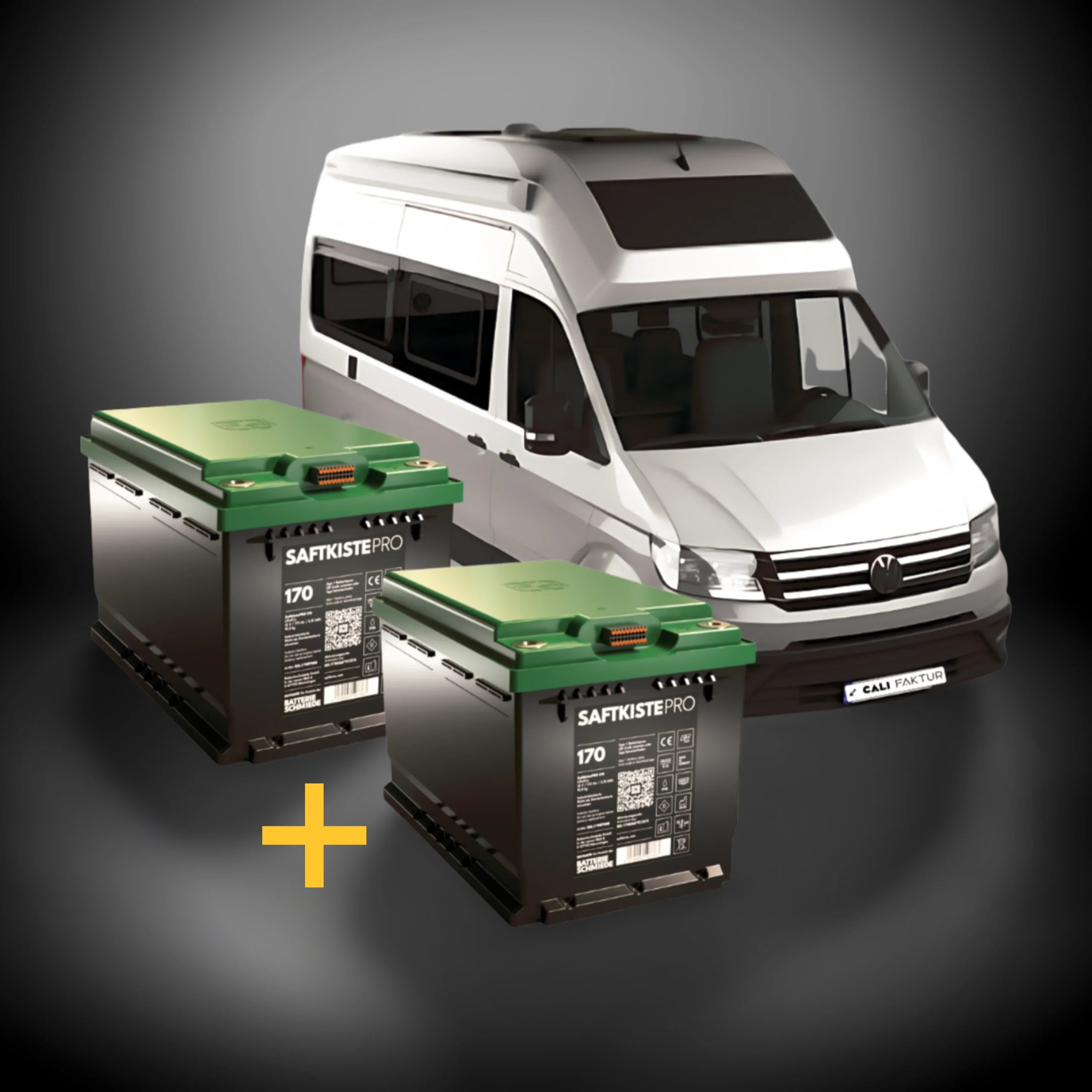 CALIFAKTUR AutarkiepaketPRO SaftkistePRO 2x170 Ah  (340 Ah) LiFePO4 Batterie vor VW Grand California – das smarte Lithium Paket mit Campersteuerung per App für fast unbegrenzte Freiheit und maximale Konnektivität