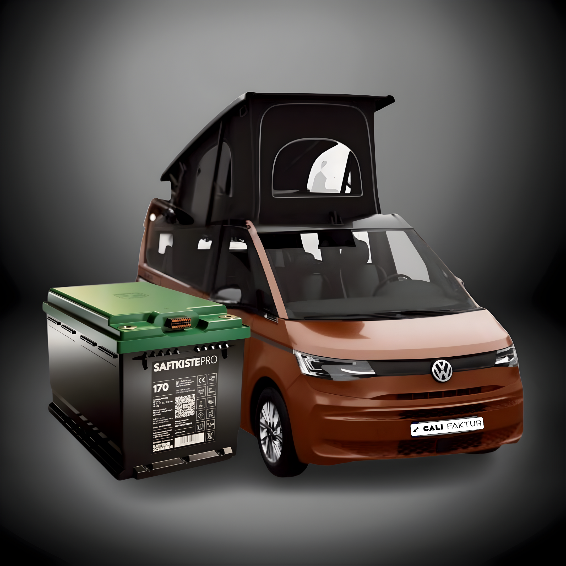 CALIFAKTUR AutarkiepaketPRO SaftkistePRO 170 Ah LiFePO4 Batterie vor VW California T7 – smartes Lithium Paket mit Campersteuerung per App