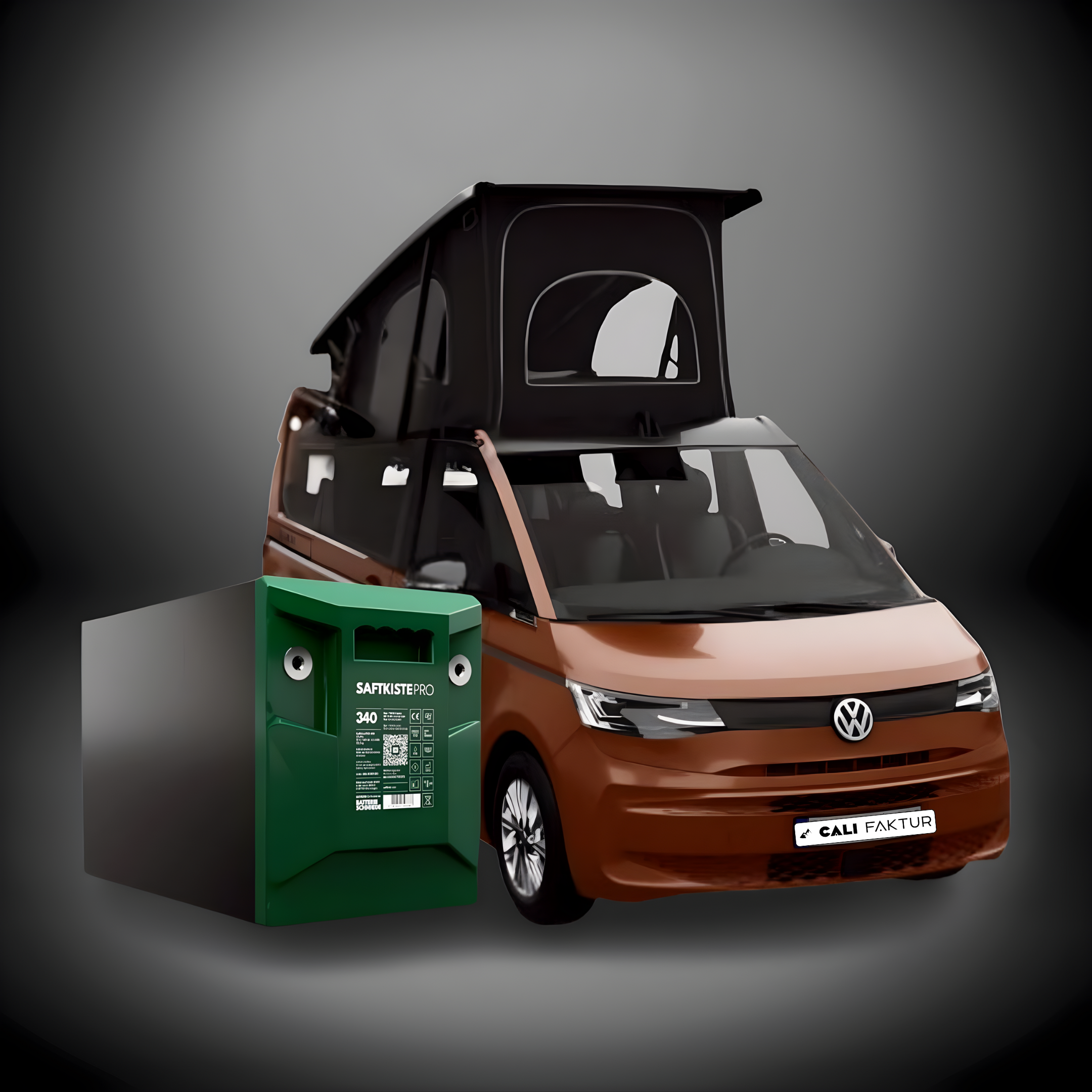 CALIFAKTUR AutarkiepaketPRO SaftkistePRO 340 Ah LiFePO4 Batterie vor VW California T7 – smartes Lithium Paket mit Campersteuerung per App